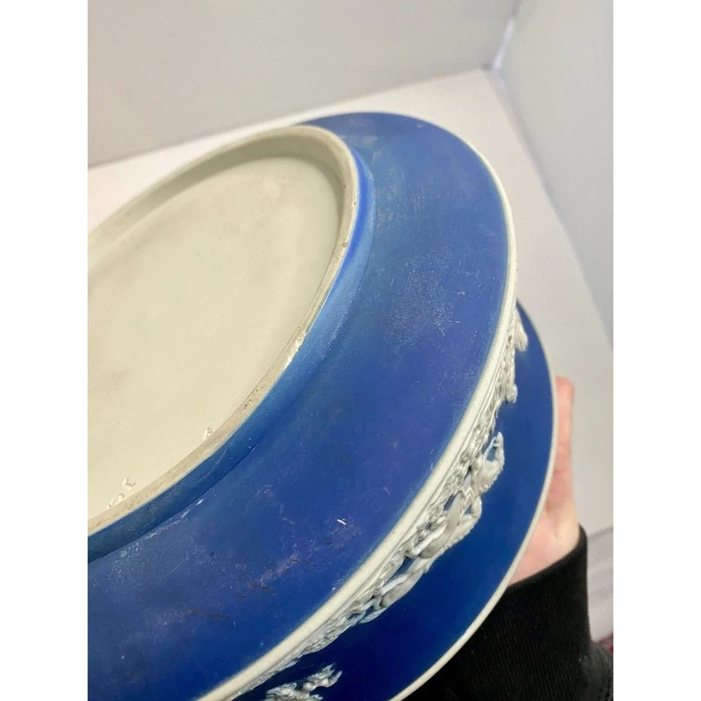 Antique Adams Tunstall Dark Blue Jasperware Bowl Dish Dogs Horses Scene See Pics